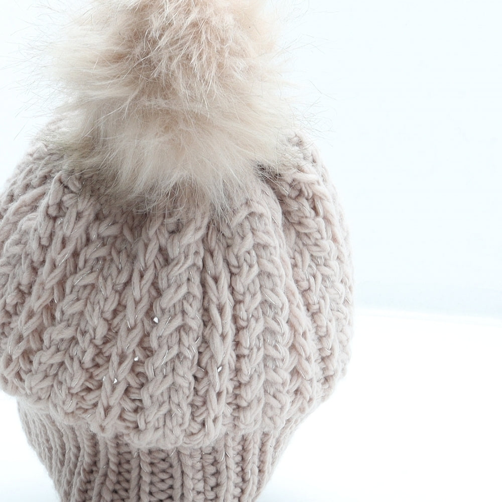 Jeff&Co Womens Pink Acrylic Bobble Hat One Size