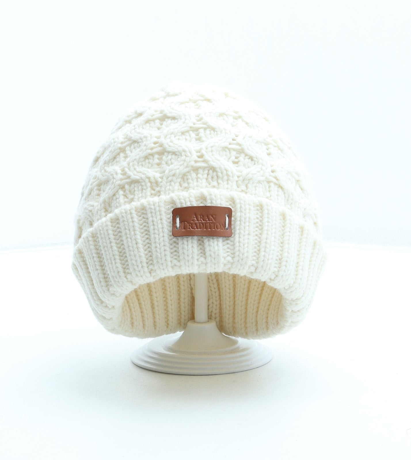 Aran Tradition Womens Ivory Acrylic Beanie One Size