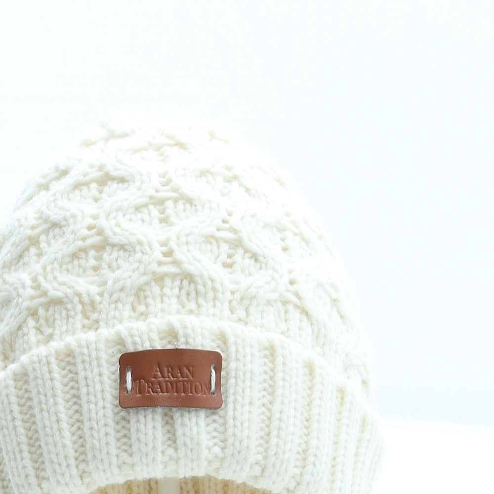 Aran Tradition Womens Ivory Acrylic Beanie One Size