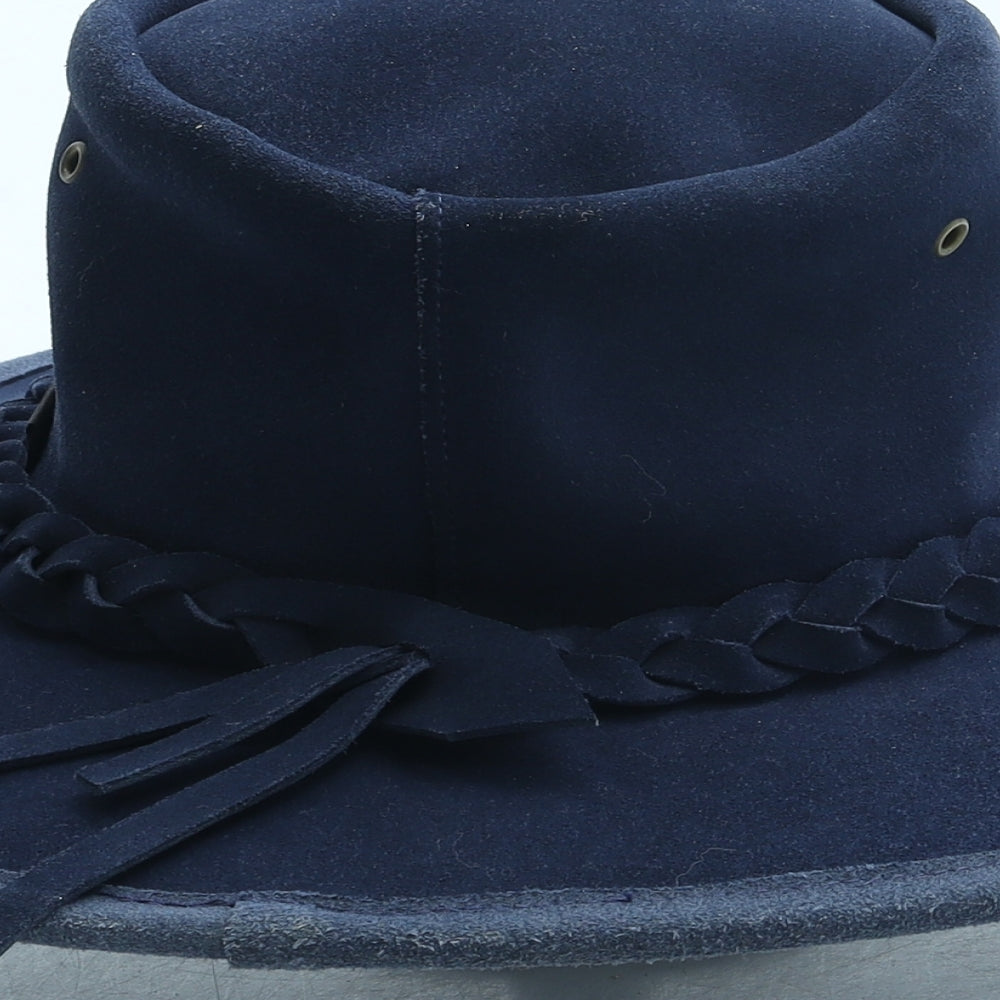 Frances Hilary Womens Blue Leather Fedora Size M