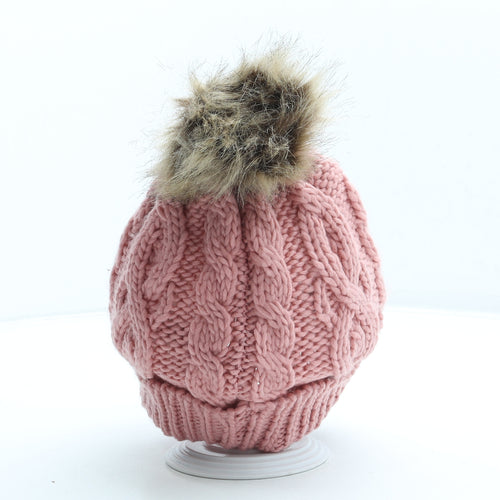 Matalan Girls Pink Acrylic Bobble Hat One Size