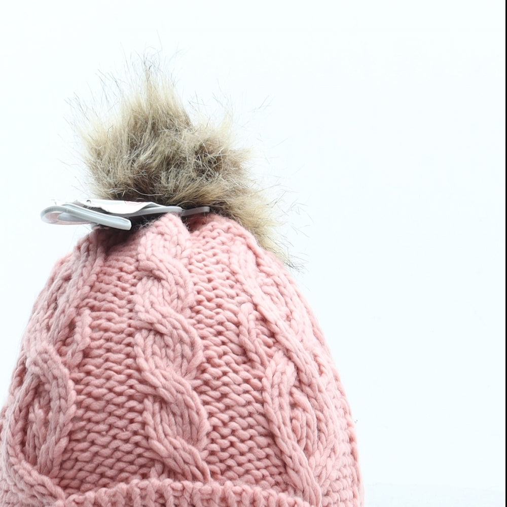 Matalan Girls Pink Acrylic Bobble Hat One Size