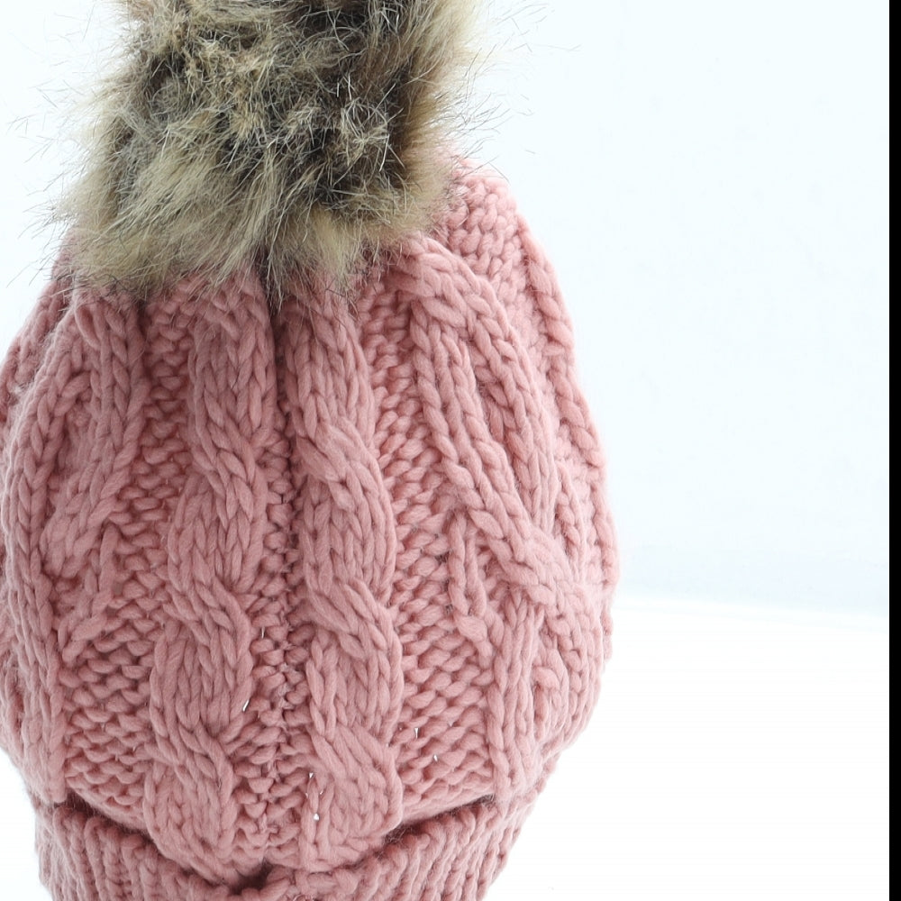 Matalan Girls Pink Acrylic Bobble Hat One Size