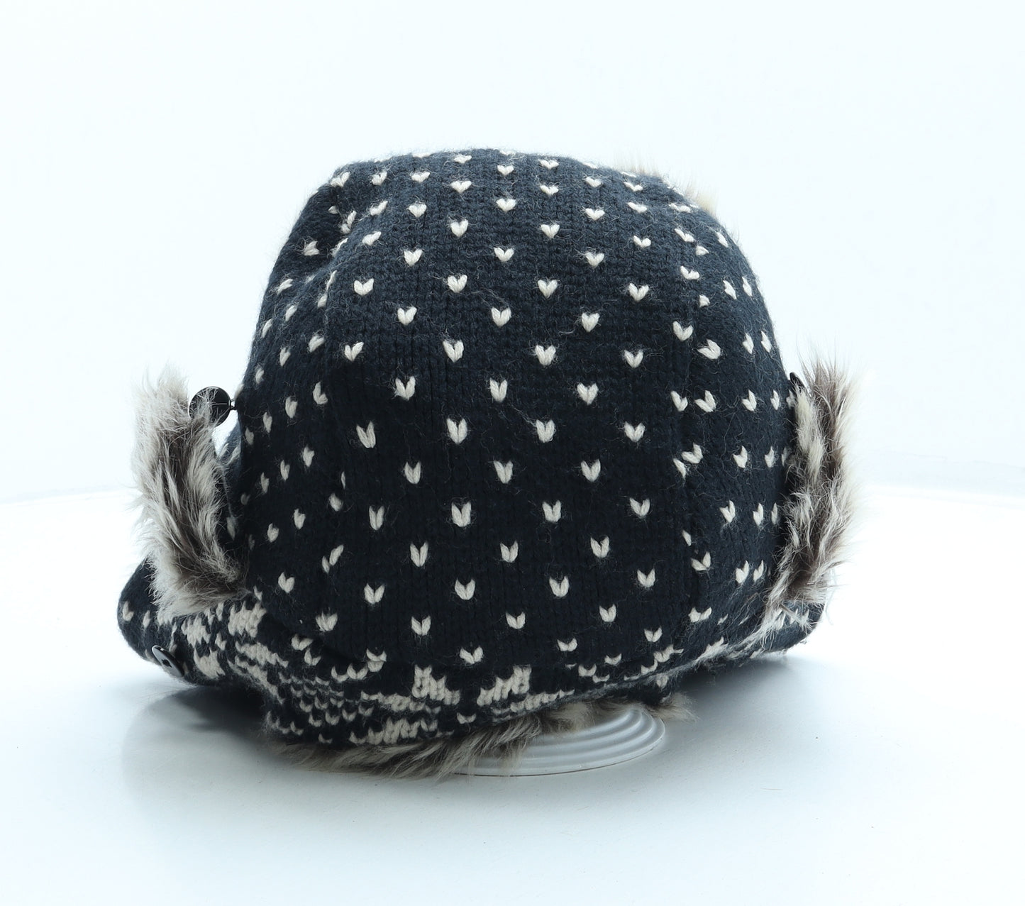 Matalan Womens Blue Fair Isle Acrylic Trapper Hat One Size
