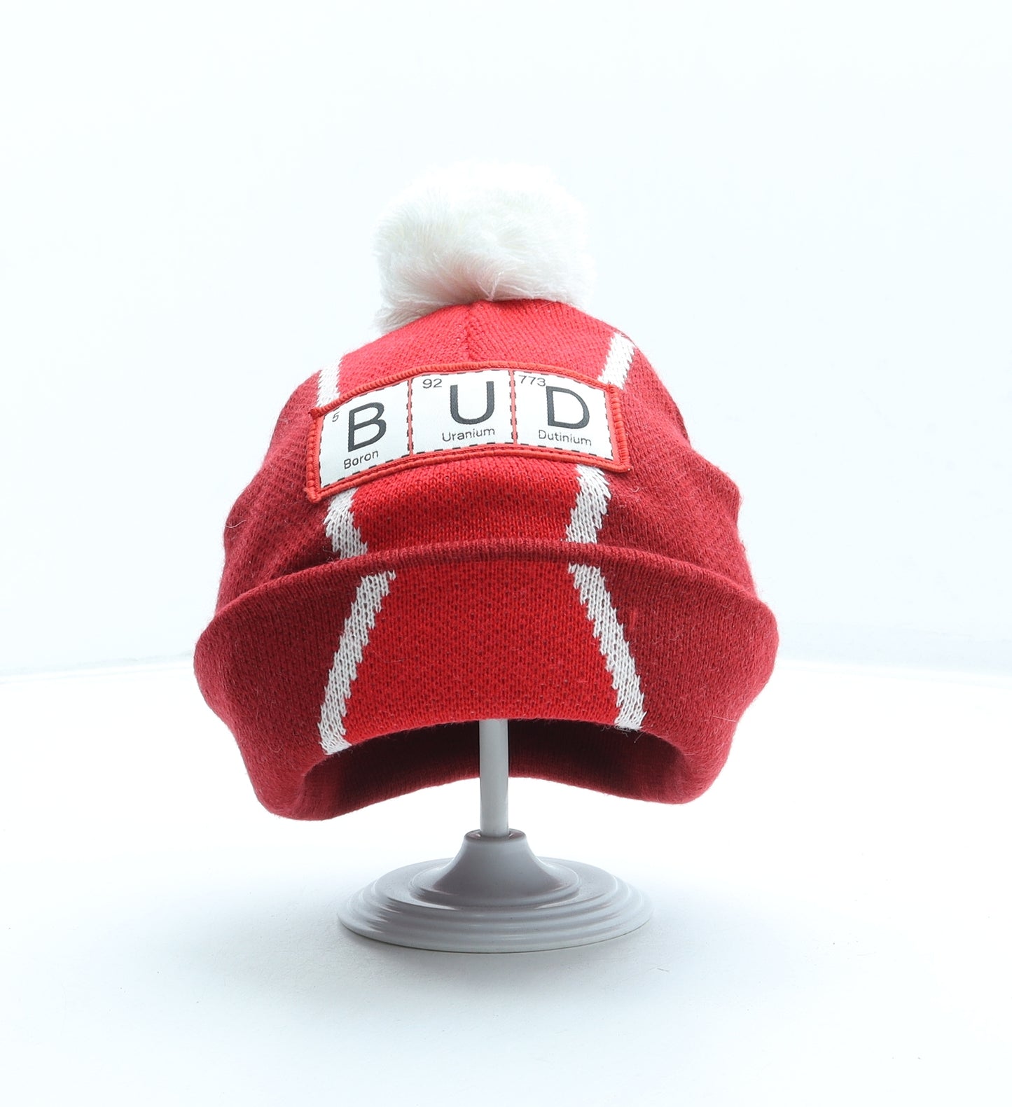 Smiffys Mens Red Acrylic Beanie One Size - Periodic table, Bud, Pom Pom