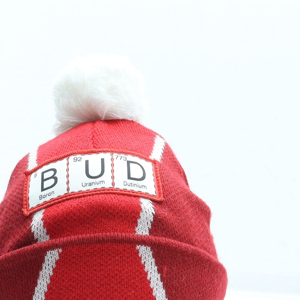 Smiffys Mens Red Acrylic Beanie One Size - Periodic table, Bud, Pom Pom
