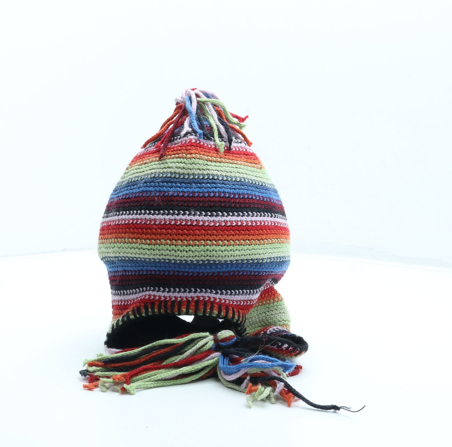 Preworn Womens Multicoloured Striped Acrylic Bonnet One Size