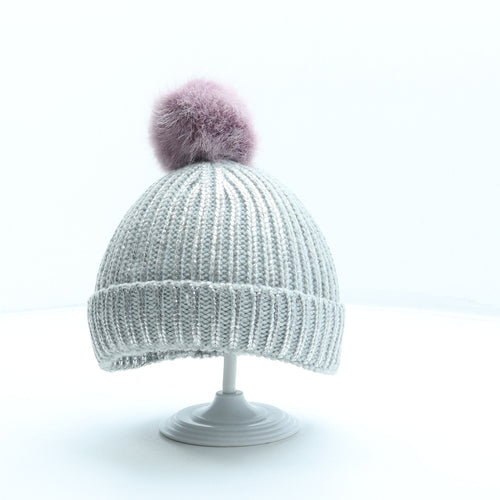 F&F Girls Silver Acrylic Bobble Hat Size S