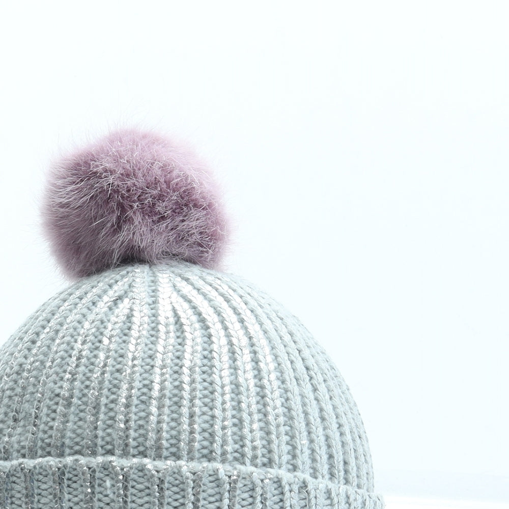 F&F Girls Silver Acrylic Bobble Hat Size S