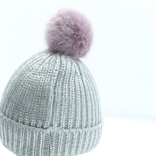 F&F Girls Silver Acrylic Bobble Hat Size S