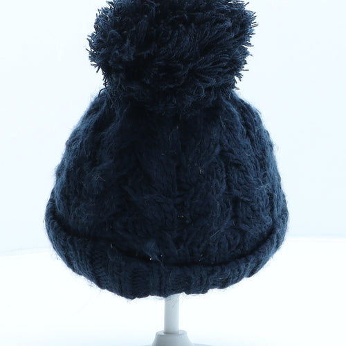 F&F Boys Blue Acrylic Bobble Hat One Size