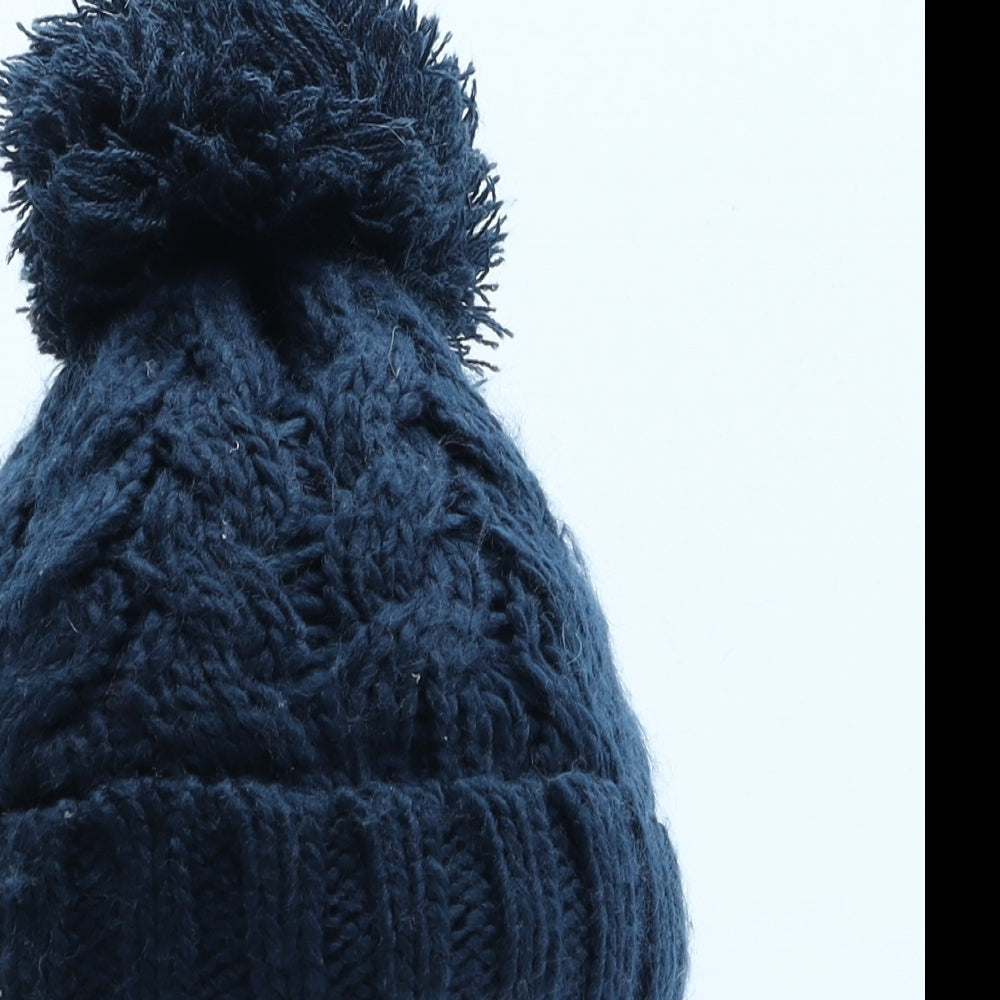 F&F Boys Blue Acrylic Bobble Hat One Size