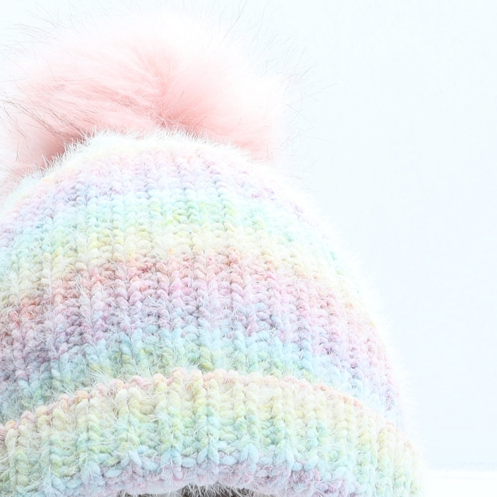NEXT Girls Multicoloured Striped Polyester Bobble Hat One Size