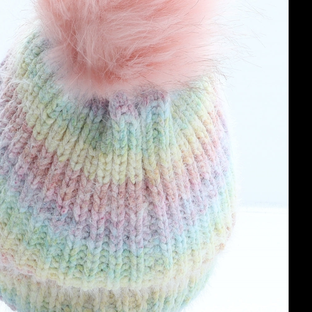 NEXT Girls Multicoloured Striped Polyester Bobble Hat One Size