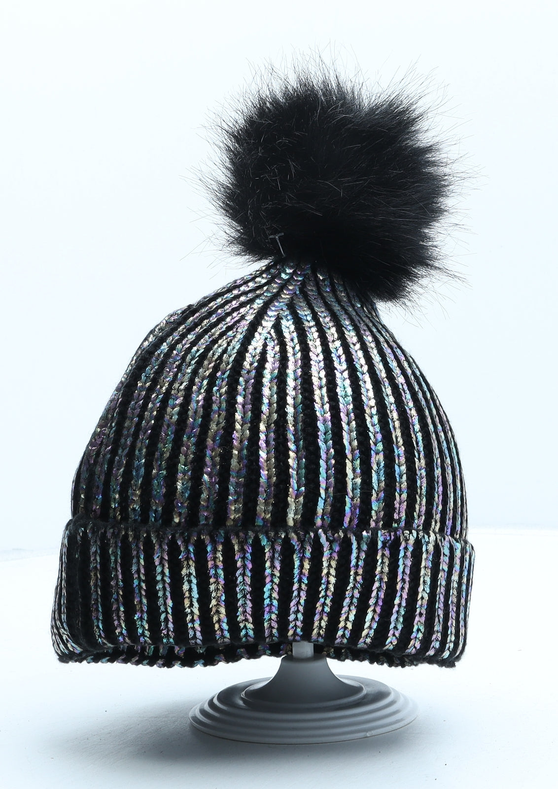 F&F Womens Black Acrylic Bobble Hat One Size