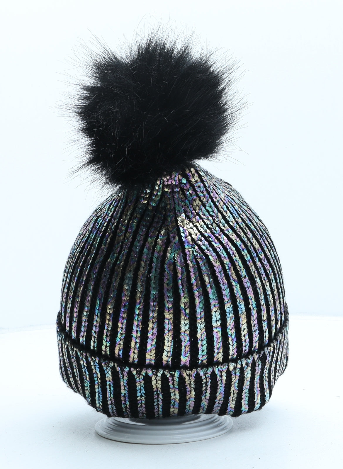 F&F Womens Black Acrylic Bobble Hat One Size