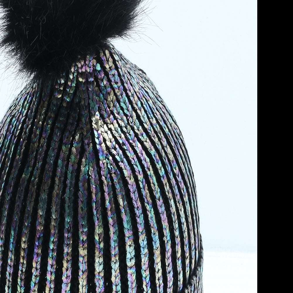 F&F Womens Black Acrylic Bobble Hat One Size