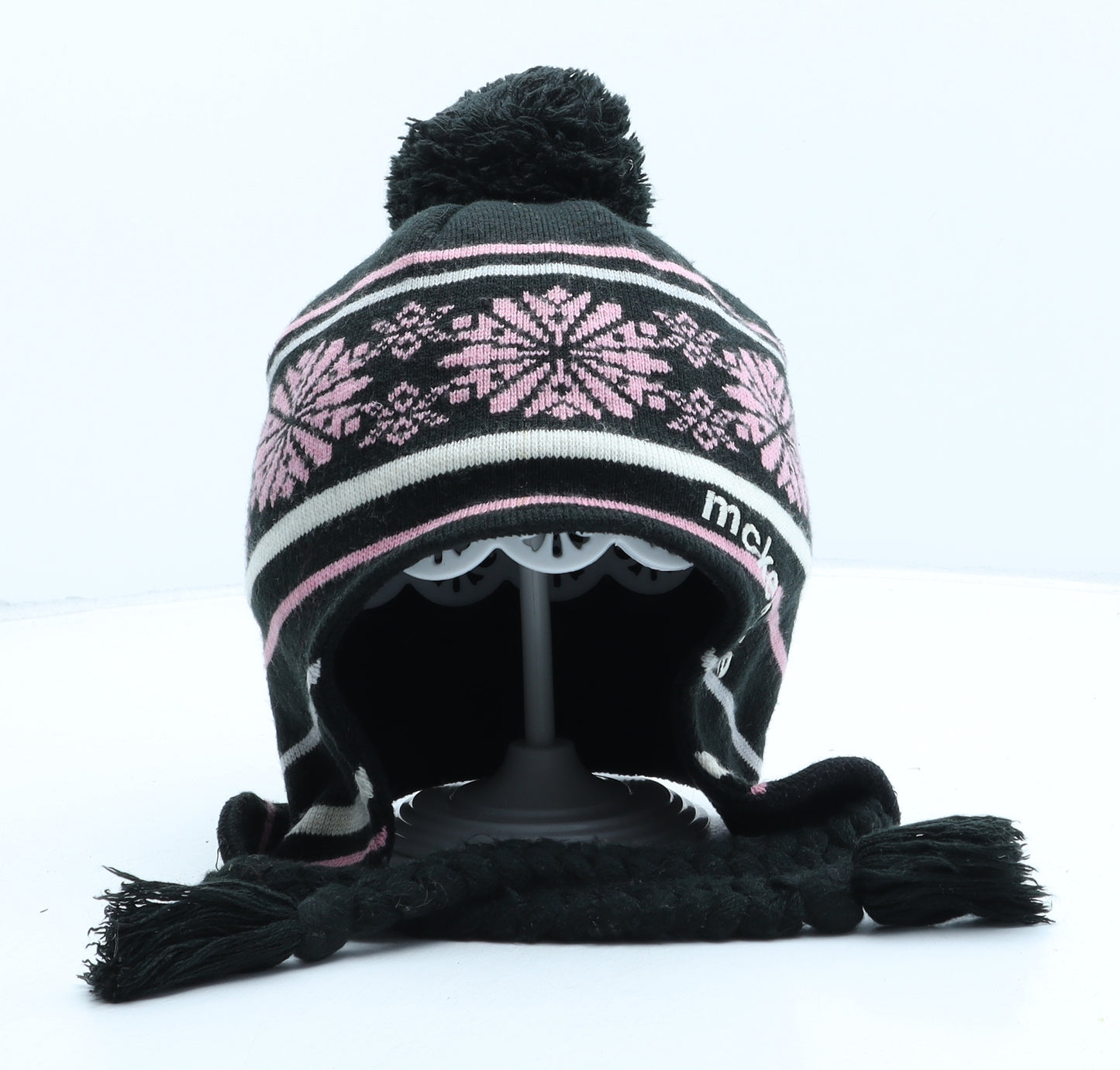 McKenzie Womens Black Fair Isle Acrylic Bonnet One Size