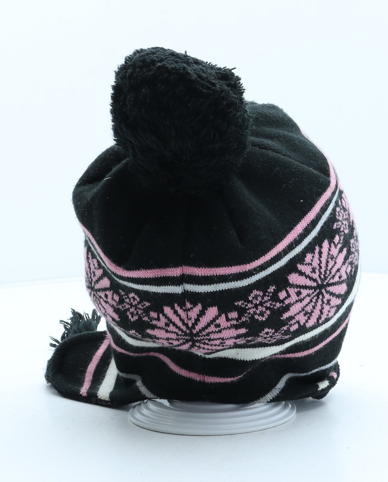 McKenzie Womens Black Fair Isle Acrylic Bonnet One Size