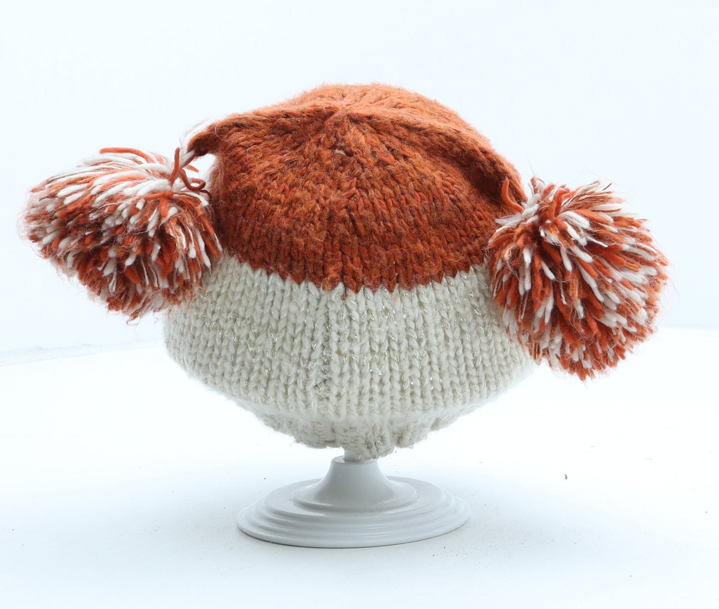 George Girls Beige Acrylic Bobble Hat One Size