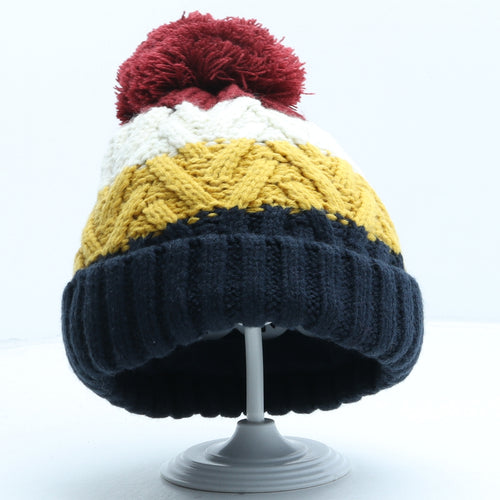 F&F Boys Multicoloured Striped Acrylic Bobble Hat One Size