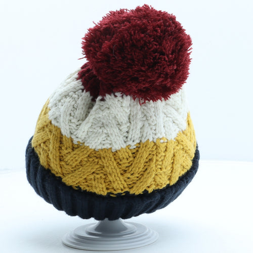 F&F Boys Multicoloured Striped Acrylic Bobble Hat One Size