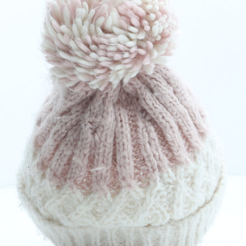 NEXT Girls Pink Striped Acrylic Bobble Hat One Size