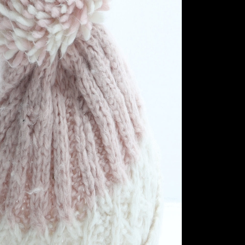 NEXT Girls Pink Striped Acrylic Bobble Hat One Size
