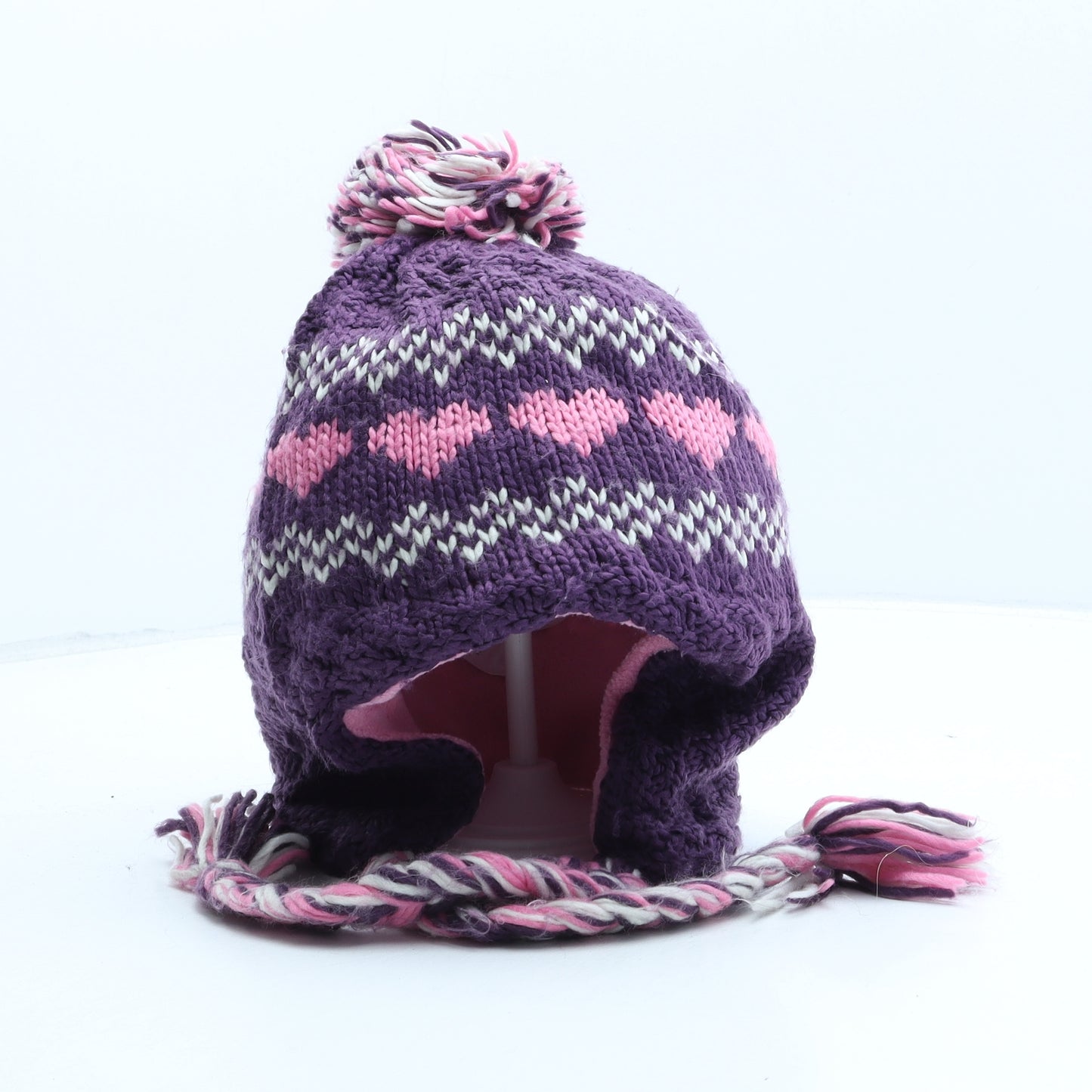 George Girls Purple Fair Isle Acrylic Bonnet One Size