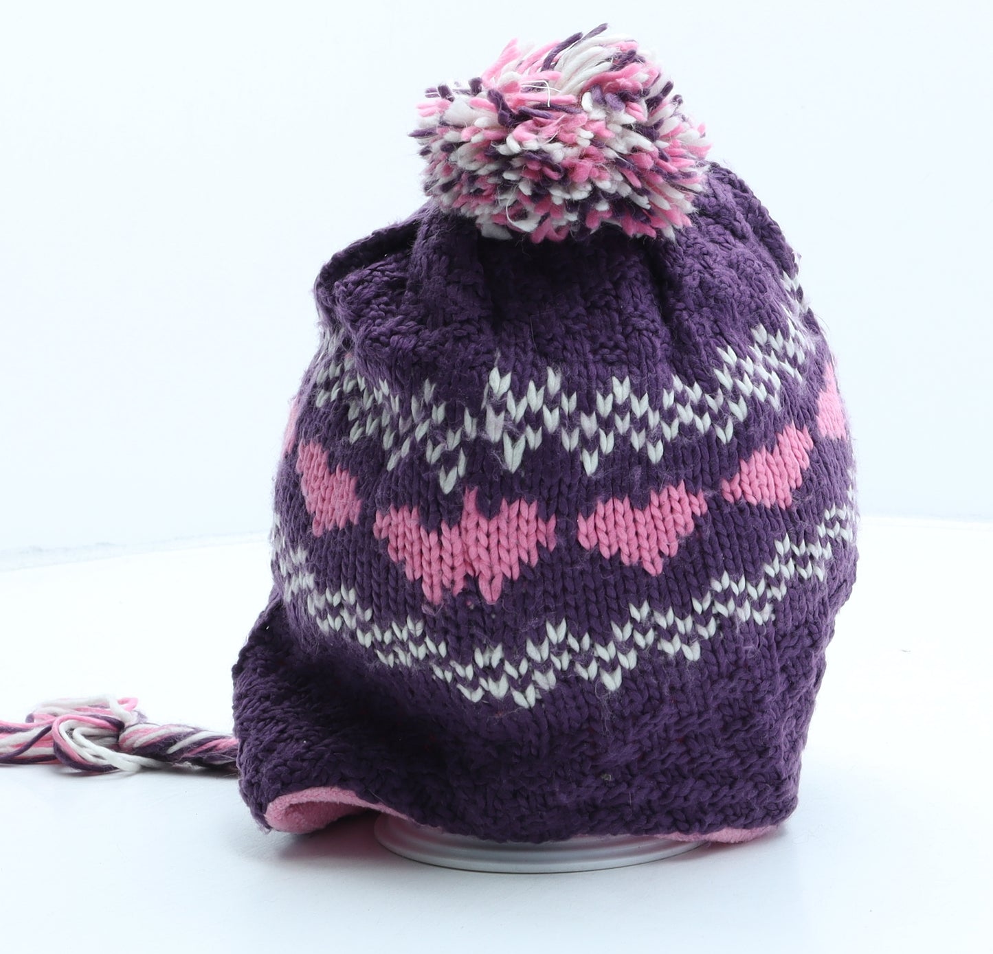 George Girls Purple Fair Isle Acrylic Bonnet One Size