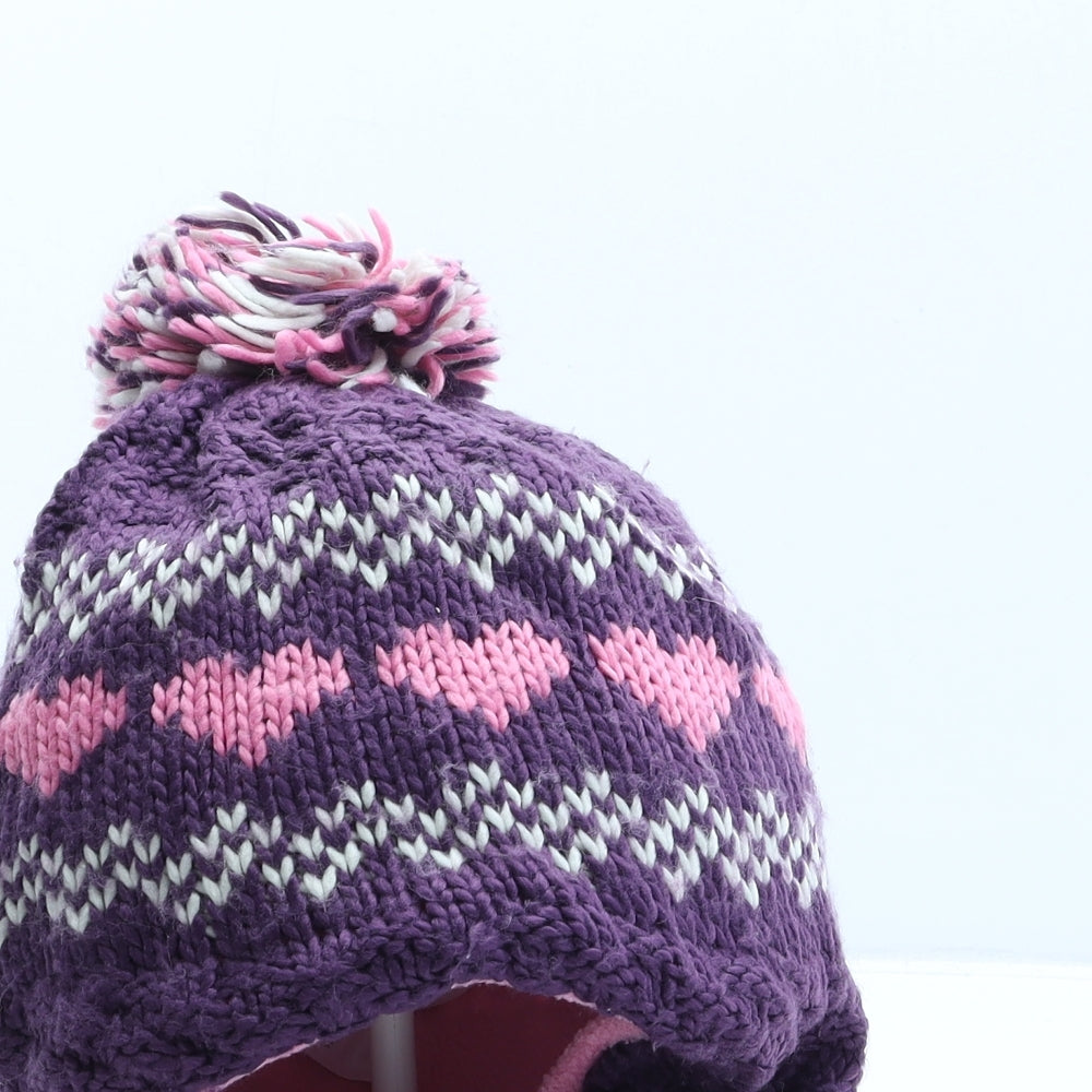 George Girls Purple Fair Isle Acrylic Bonnet One Size