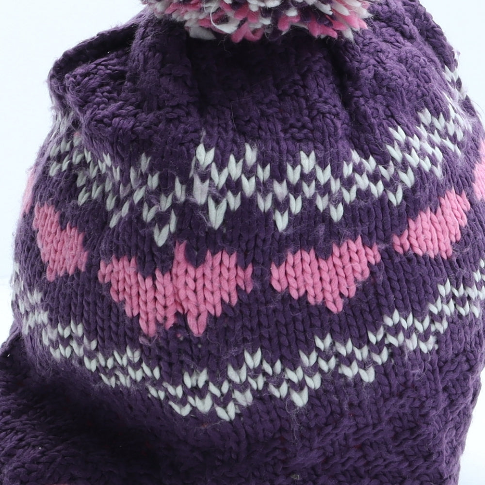 George Girls Purple Fair Isle Acrylic Bonnet One Size