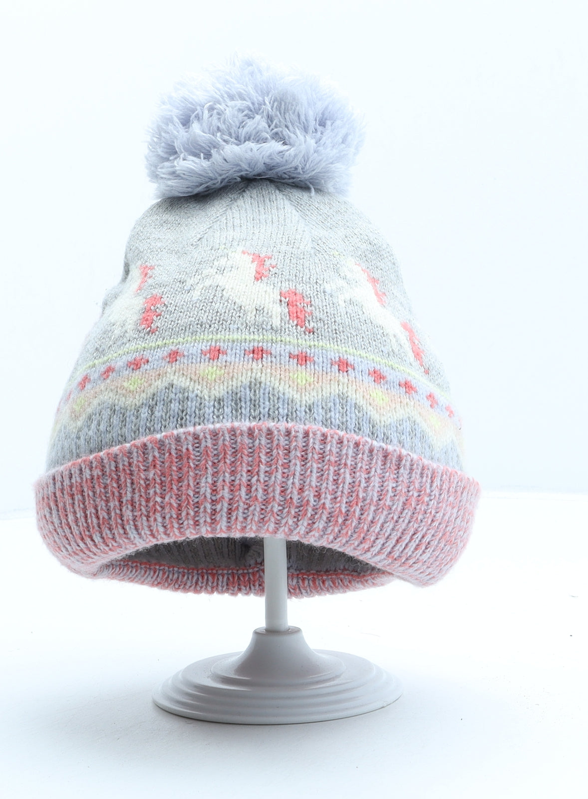George Girls Grey Geometric Acrylic Bobble Hat One Size - Unicorn
