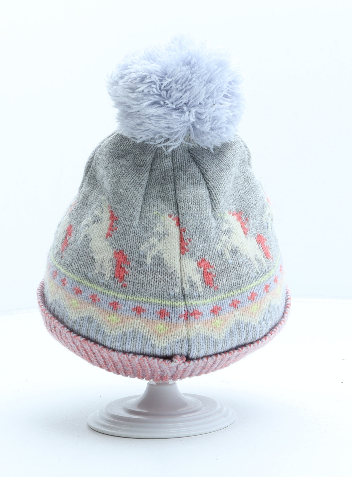 George Girls Grey Geometric Acrylic Bobble Hat One Size - Unicorn