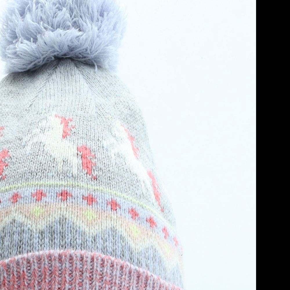 George Girls Grey Geometric Acrylic Bobble Hat One Size - Unicorn