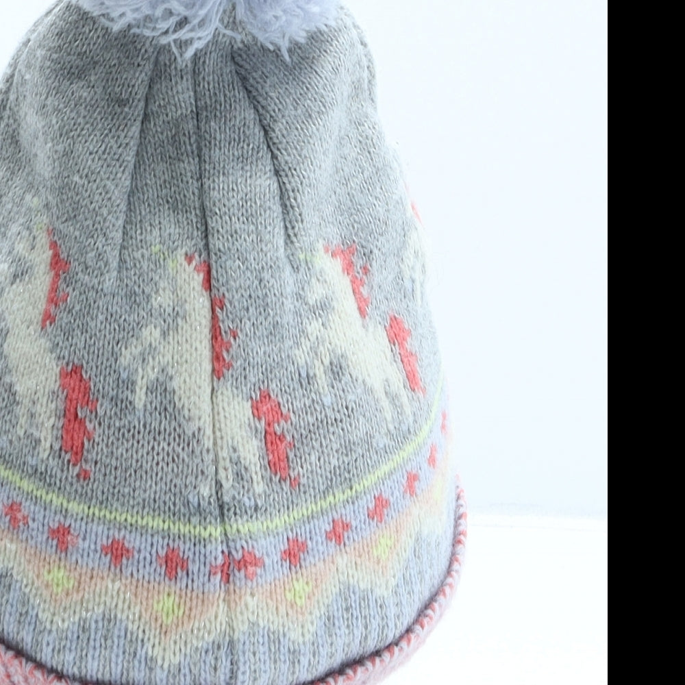 George Girls Grey Geometric Acrylic Bobble Hat One Size - Unicorn