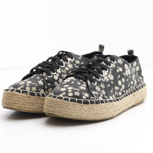 Pimkie Womens Black Floral Fabric Espadrille Casual UK 5.5 39