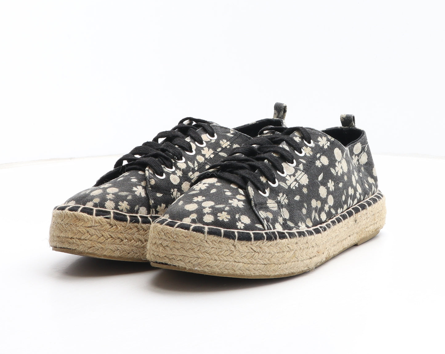 Pimkie Womens Black Floral Fabric Espadrille Casual UK 5.5 39