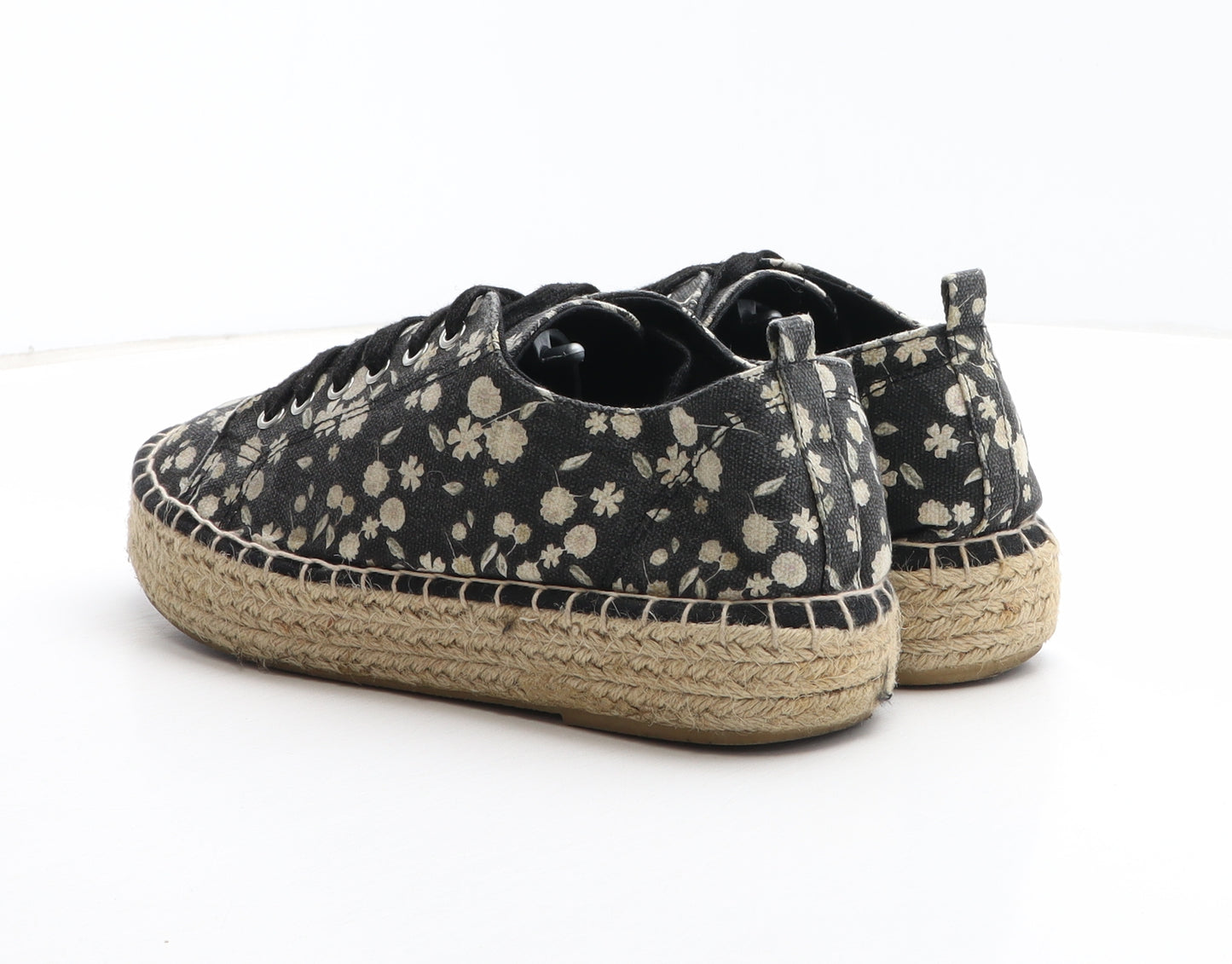 Pimkie Womens Black Floral Fabric Espadrille Casual UK 5.5 39