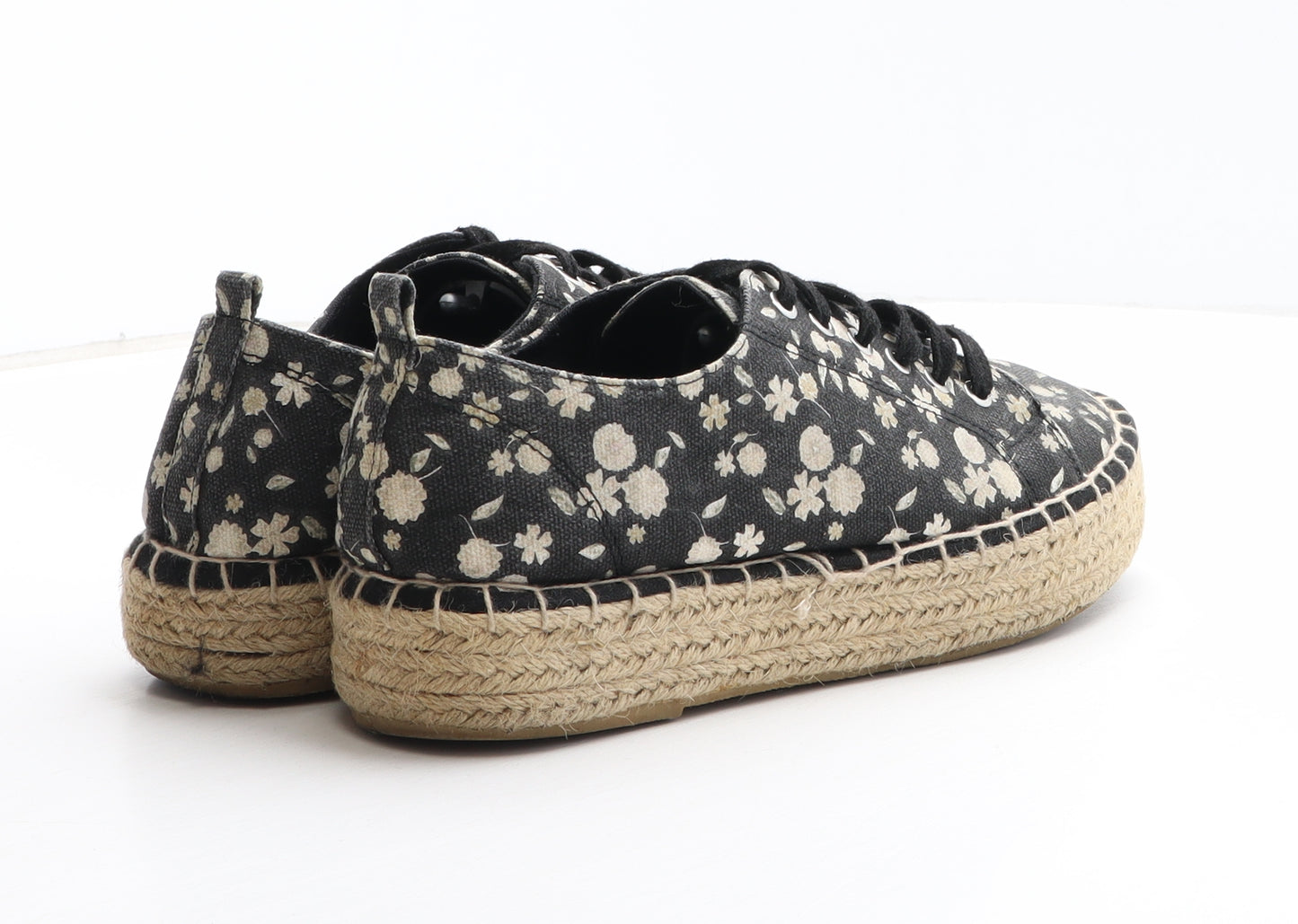 Pimkie Womens Black Floral Fabric Espadrille Casual UK 5.5 39