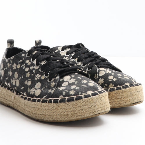 Pimkie Womens Black Floral Fabric Espadrille Casual UK 5.5 39
