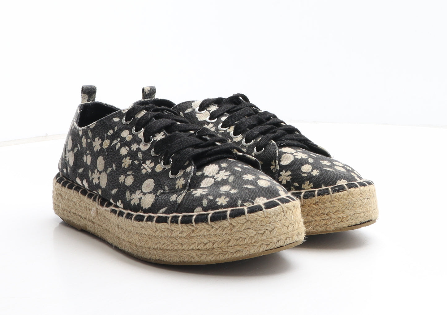 Pimkie Womens Black Floral Fabric Espadrille Casual UK 5.5 39