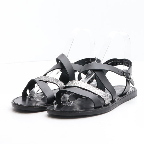 George Womens Black Leather Strappy Sandal UK 4 37