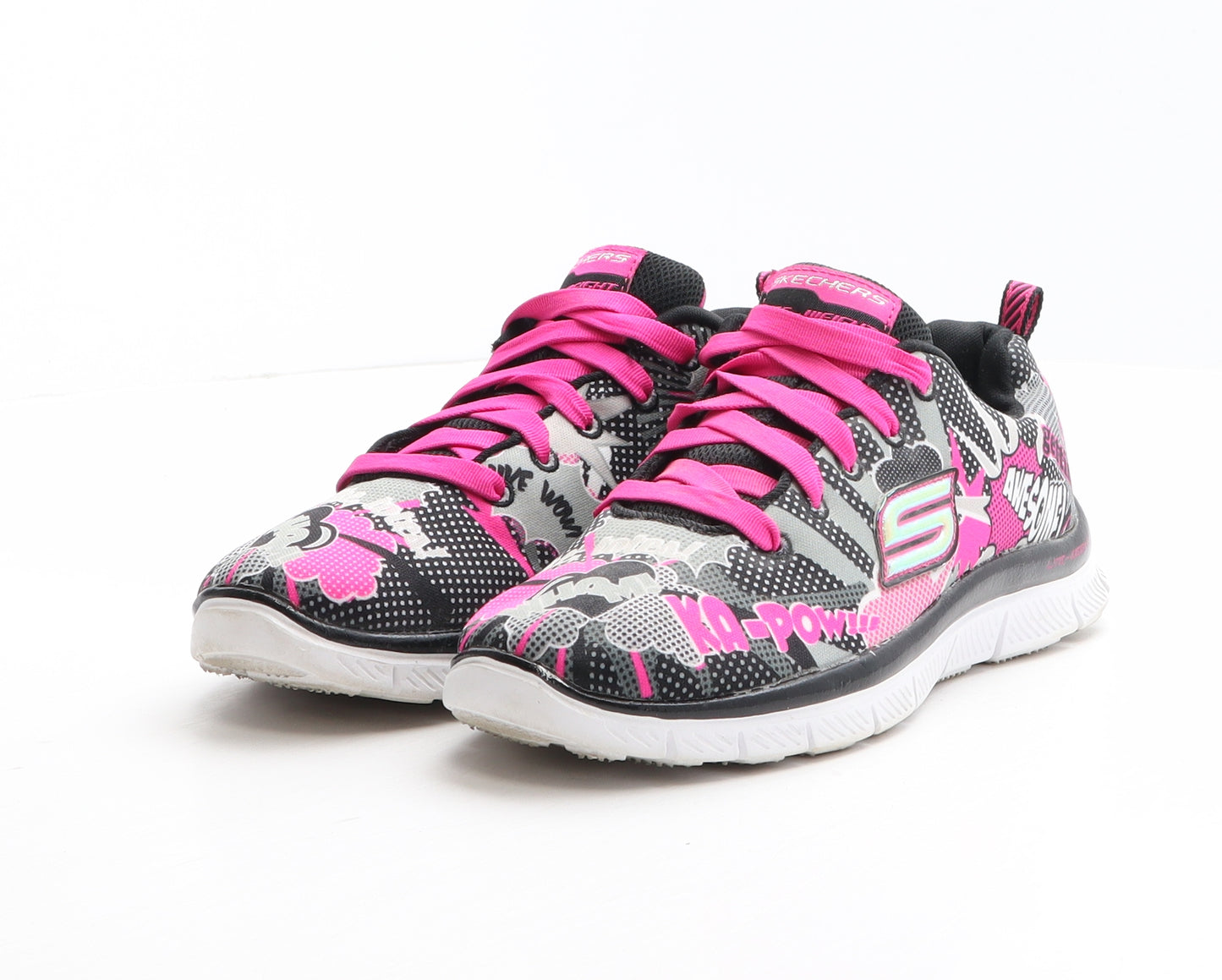 Skechers Girls Multicoloured Geometric Polyester Trainer UK 2 35 - Pop Art style print,