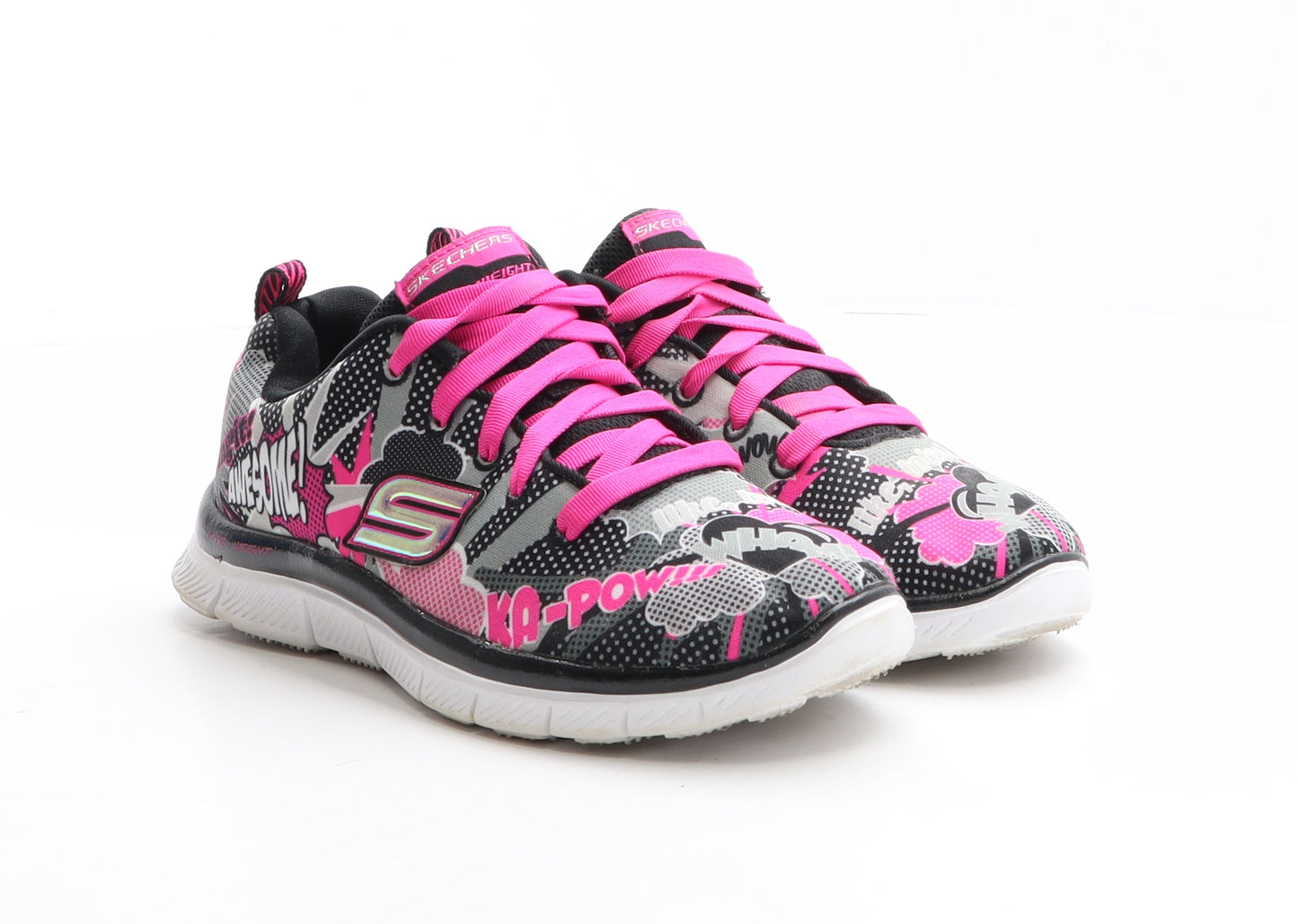 Skechers Girls Multicoloured Geometric Polyester Trainer UK 2 35 - Pop Art style print,