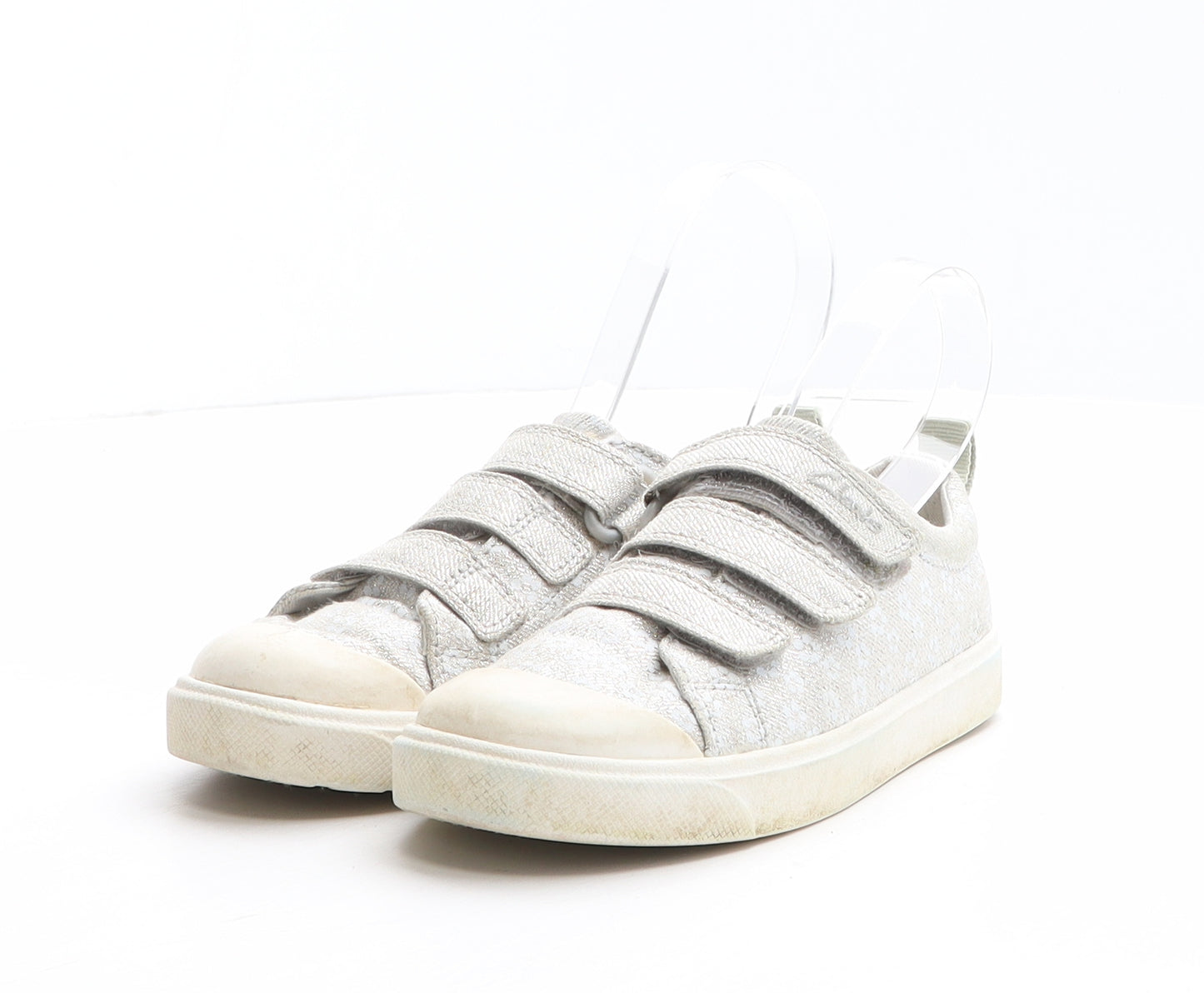Clarks Girls Silver Floral Fabric Trainer UK 11