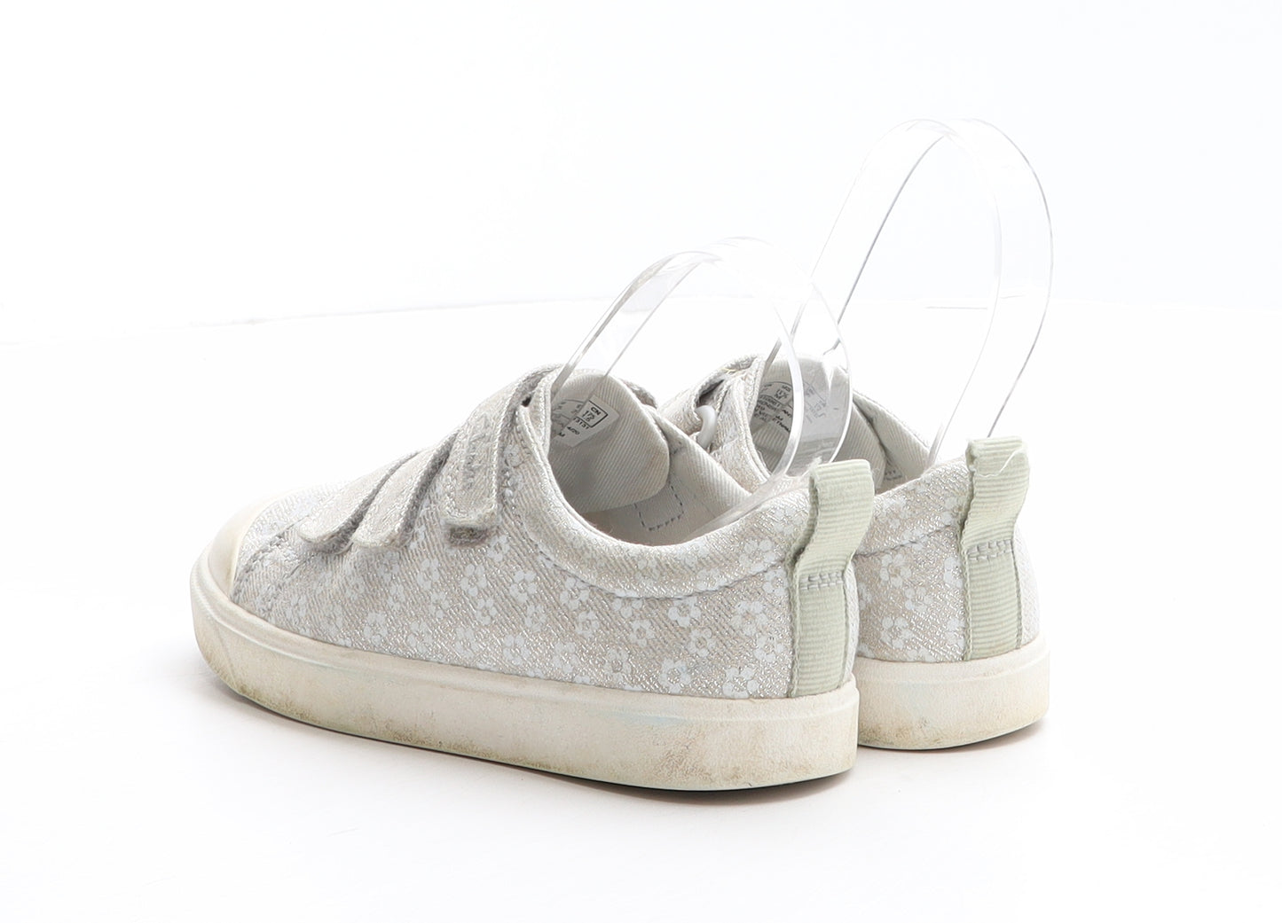 Clarks Girls Silver Floral Fabric Trainer UK 11
