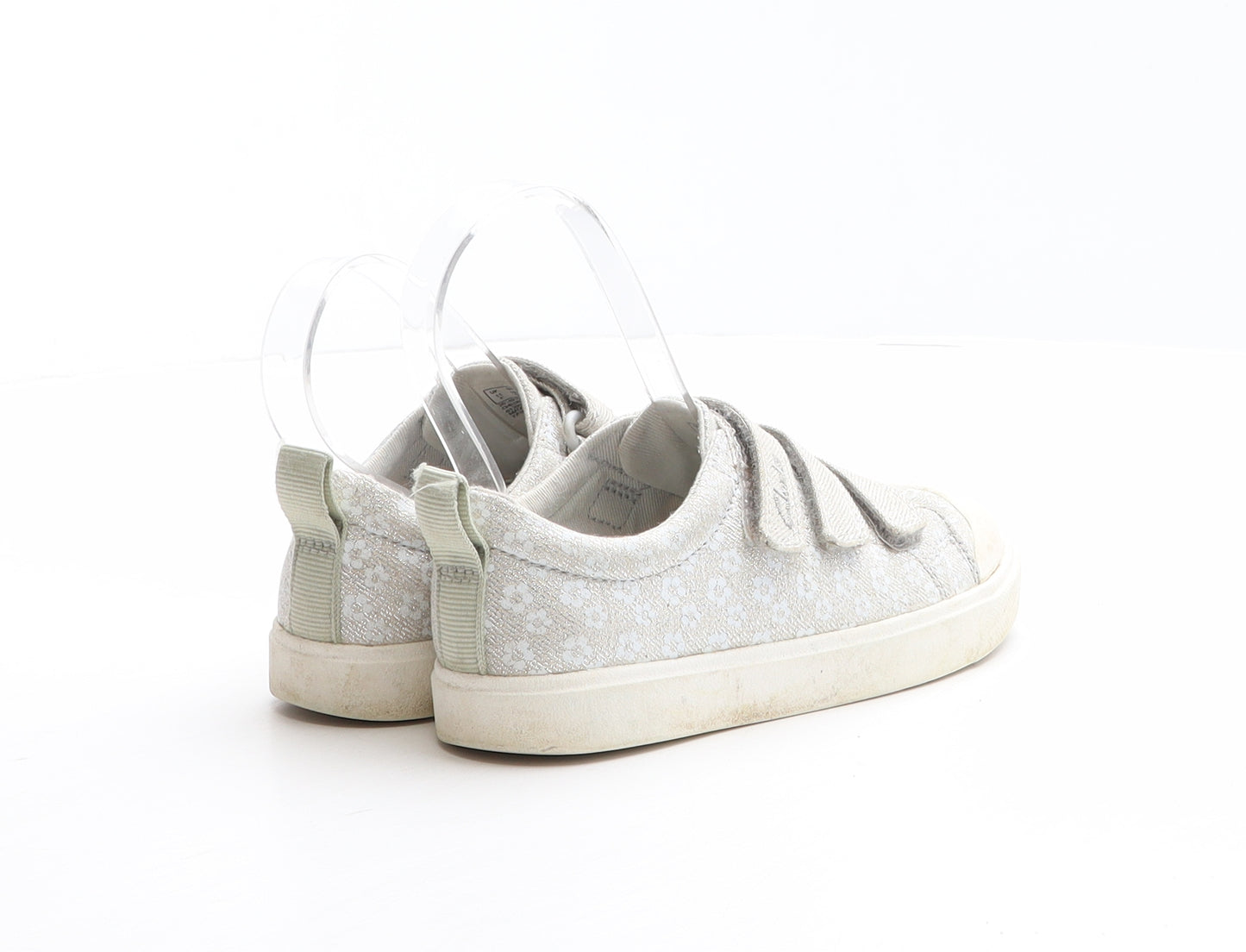 Clarks Girls Silver Floral Fabric Trainer UK 11