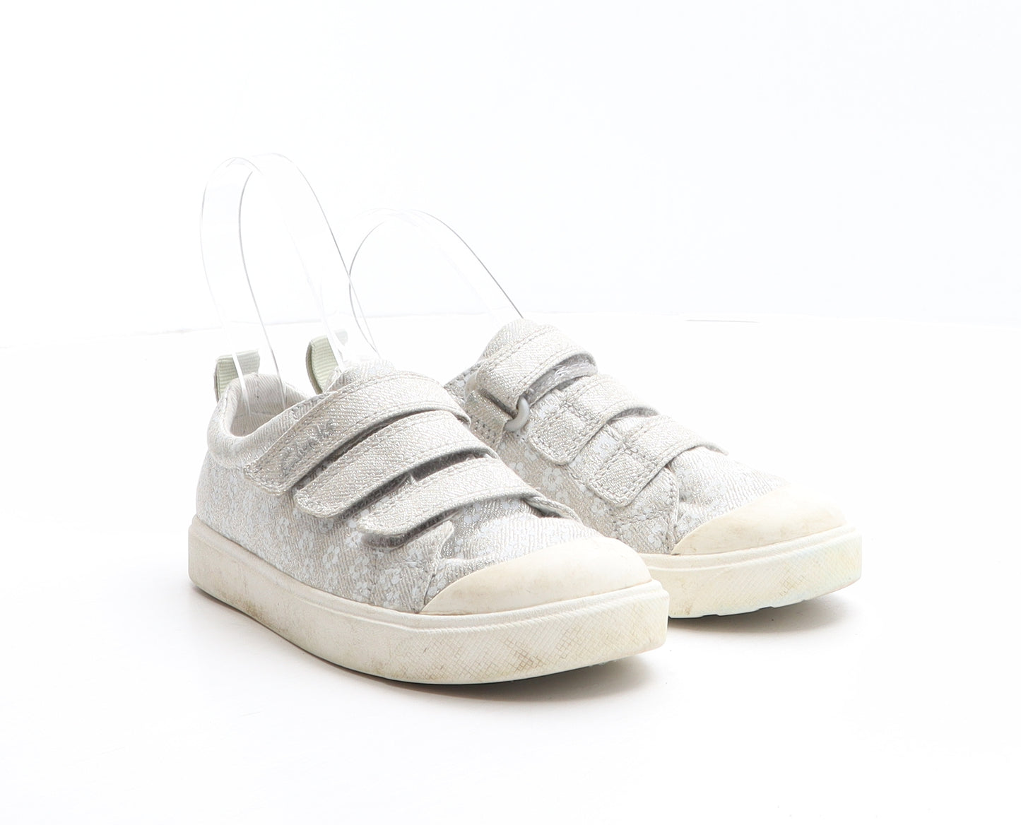 Clarks Girls Silver Floral Fabric Trainer UK 11