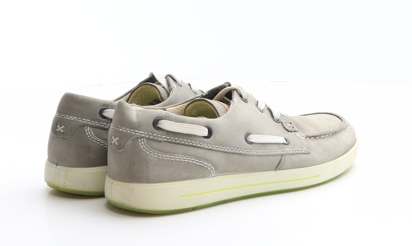 ECCO Mens Grey Leather Trainer UK 7 40 - Boat Style